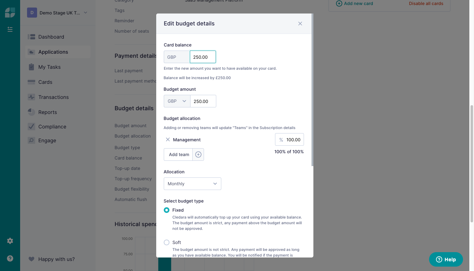Edit the card balance to manually top up your card