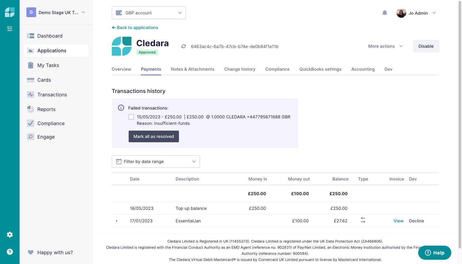 Click on Mark all as resolved now that you've prepared the card for the merchant to charge again