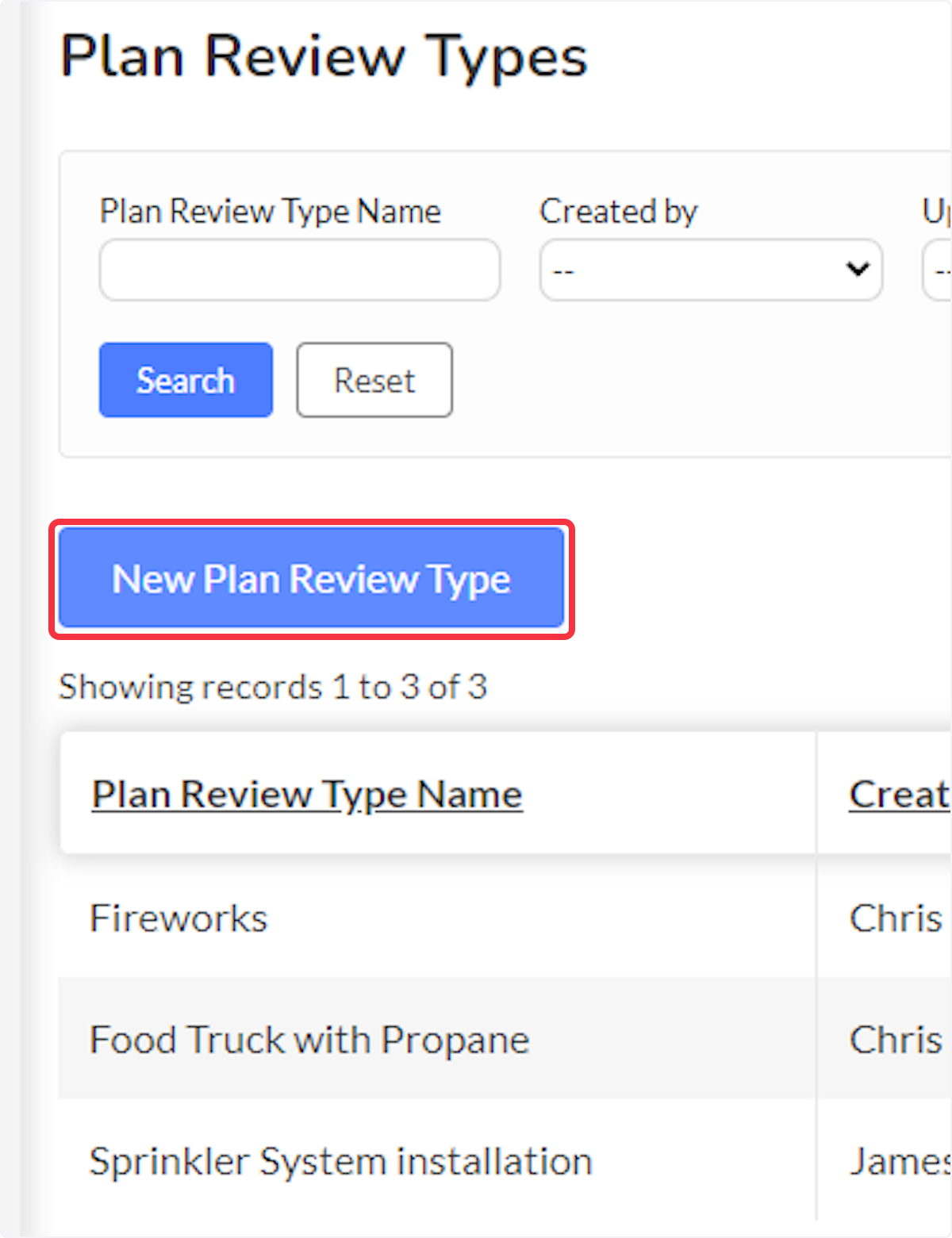 Click on New Plan Review Type.