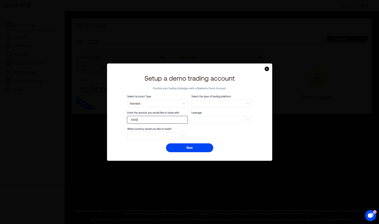 Input the amount that you wish to have on your demo account