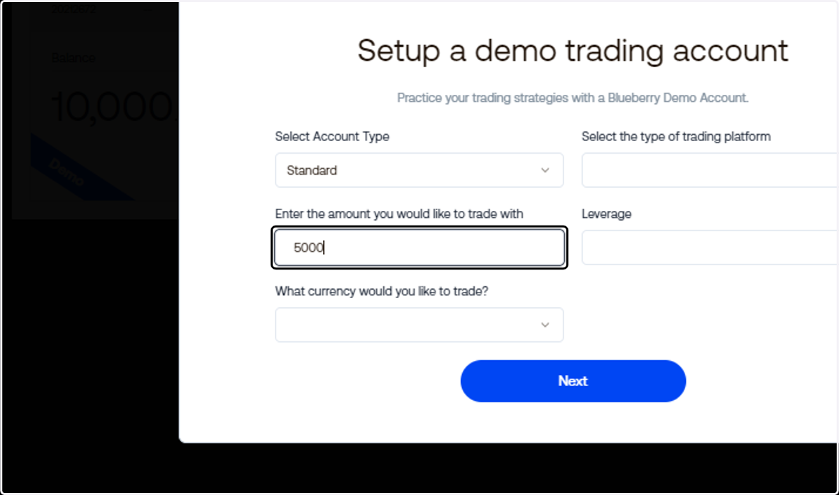 Input the amount that you wish to have on your demo account