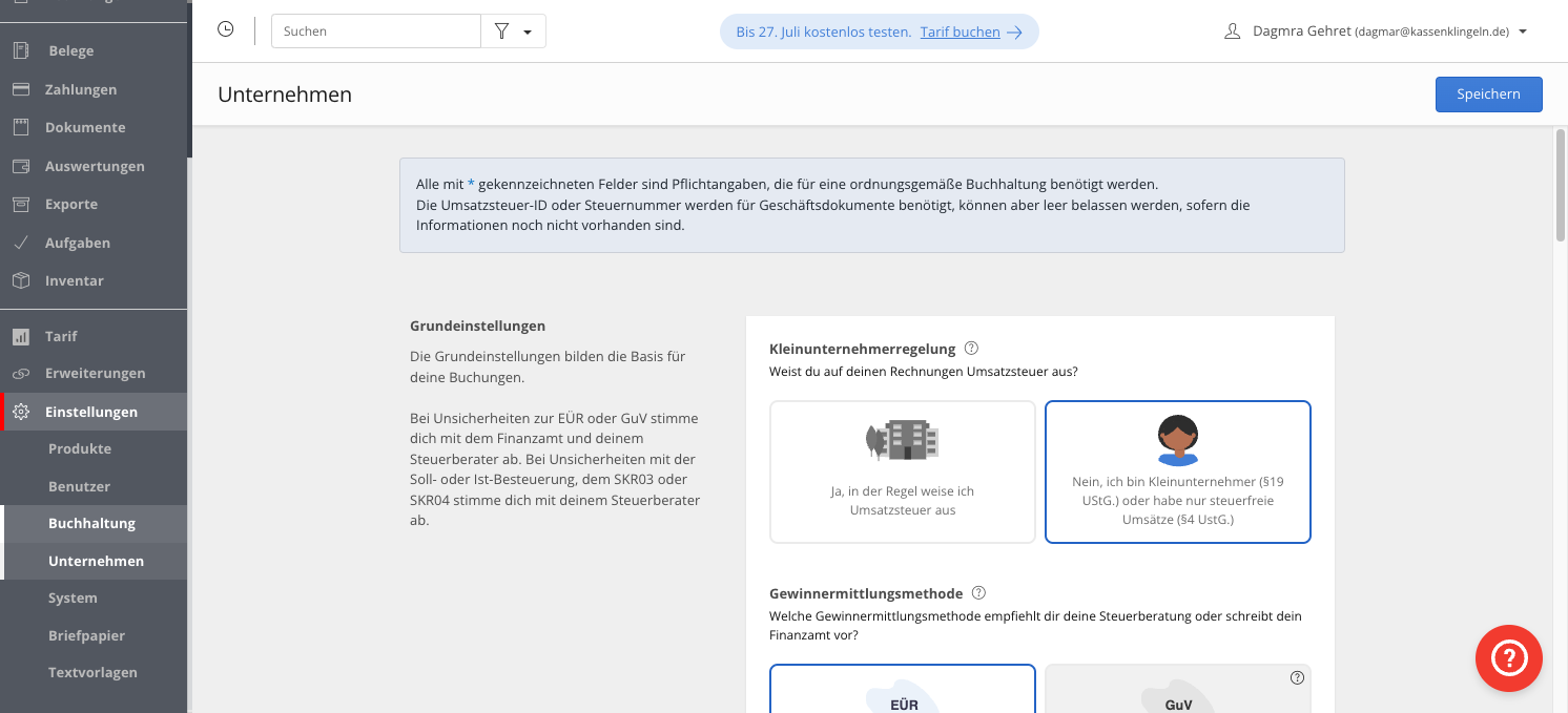 Klicke auf „Buchhaltung“.