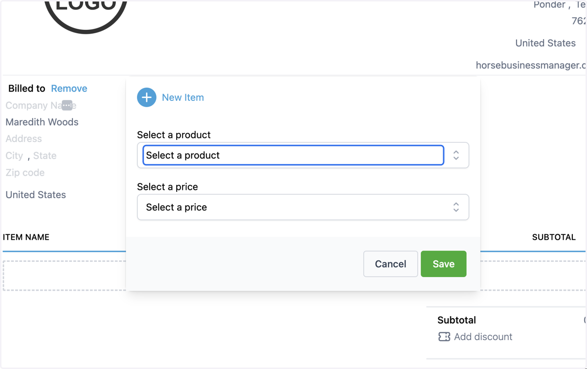 Click on Select a product Or New Item