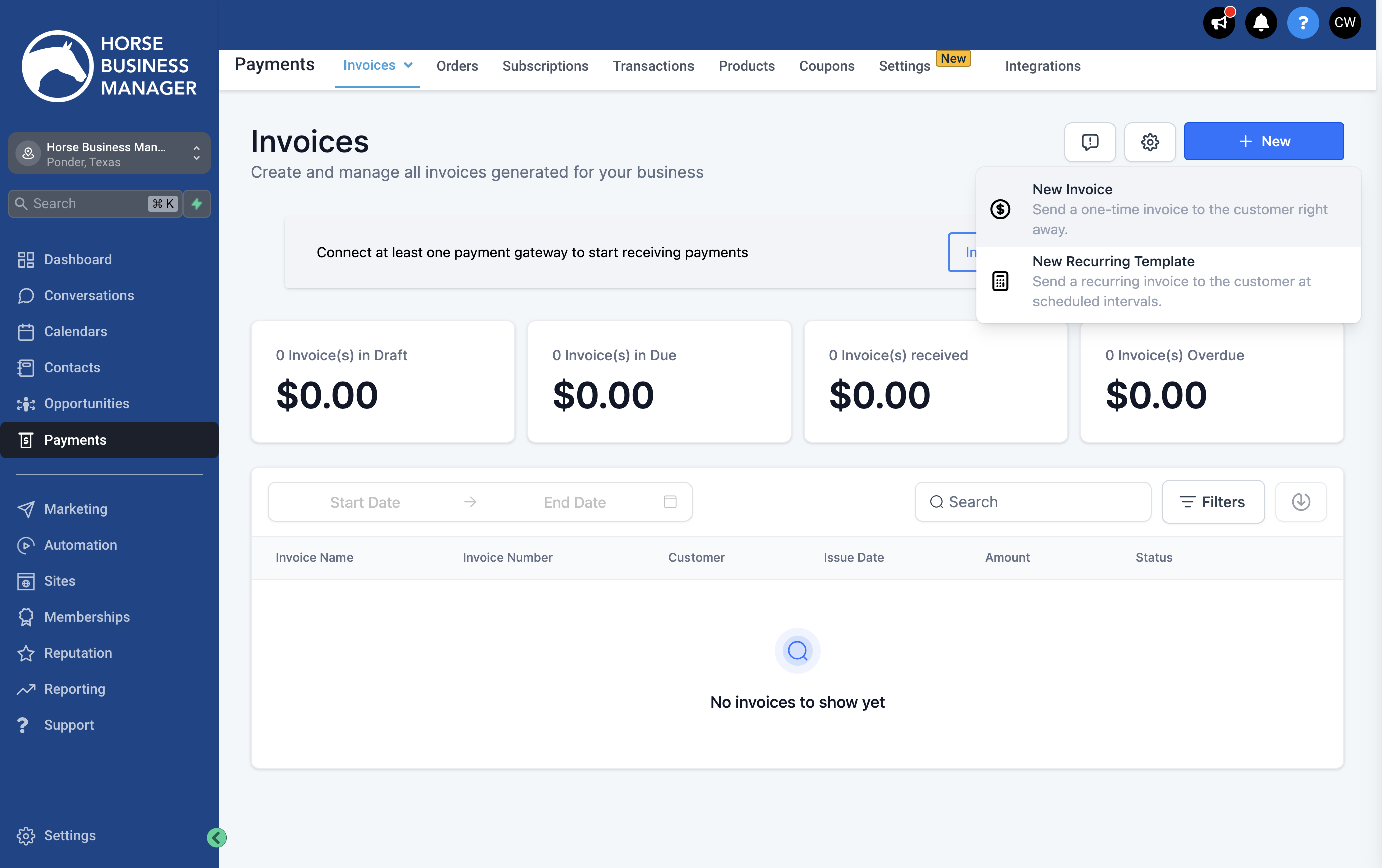 Click on New Invoice…