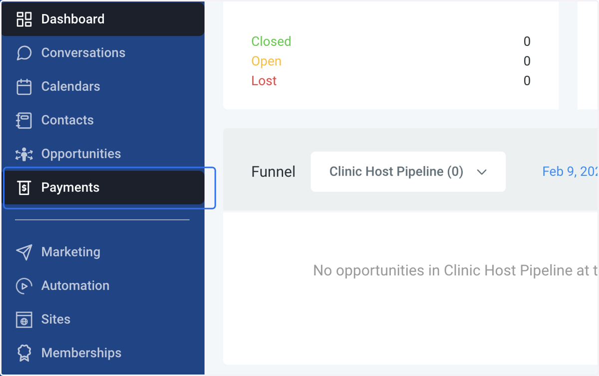 Click on Payments