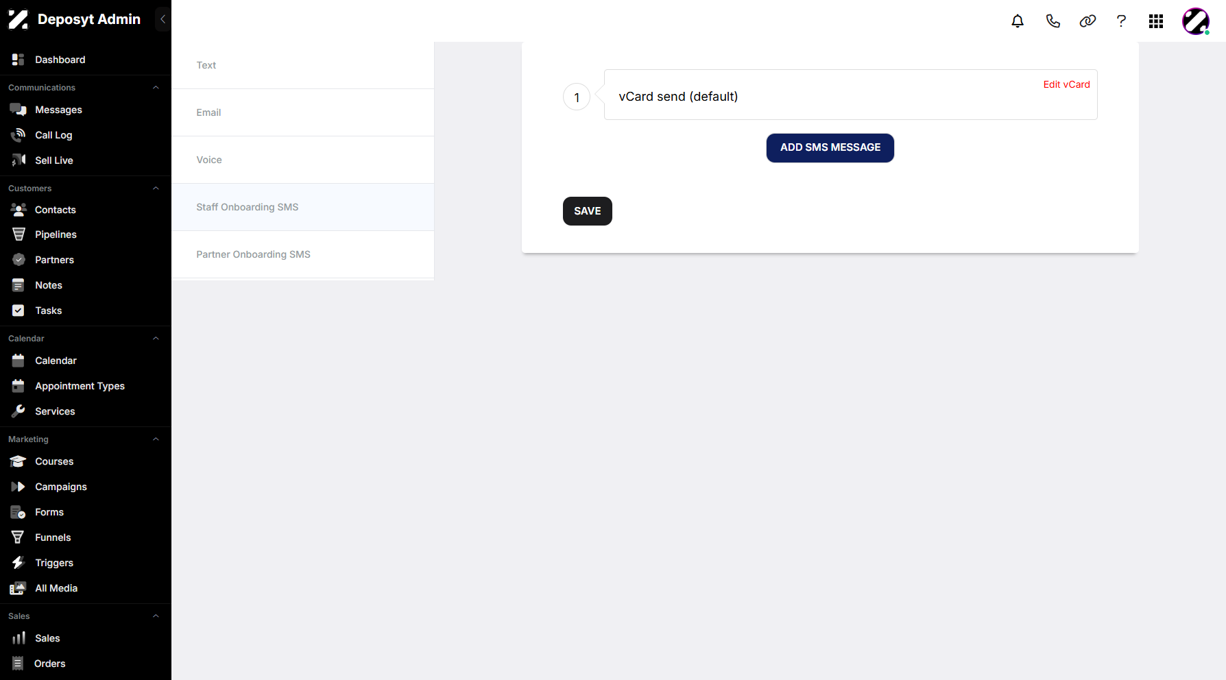 Step 6: You will then be redirected to the Staff Onboarding SMS section.