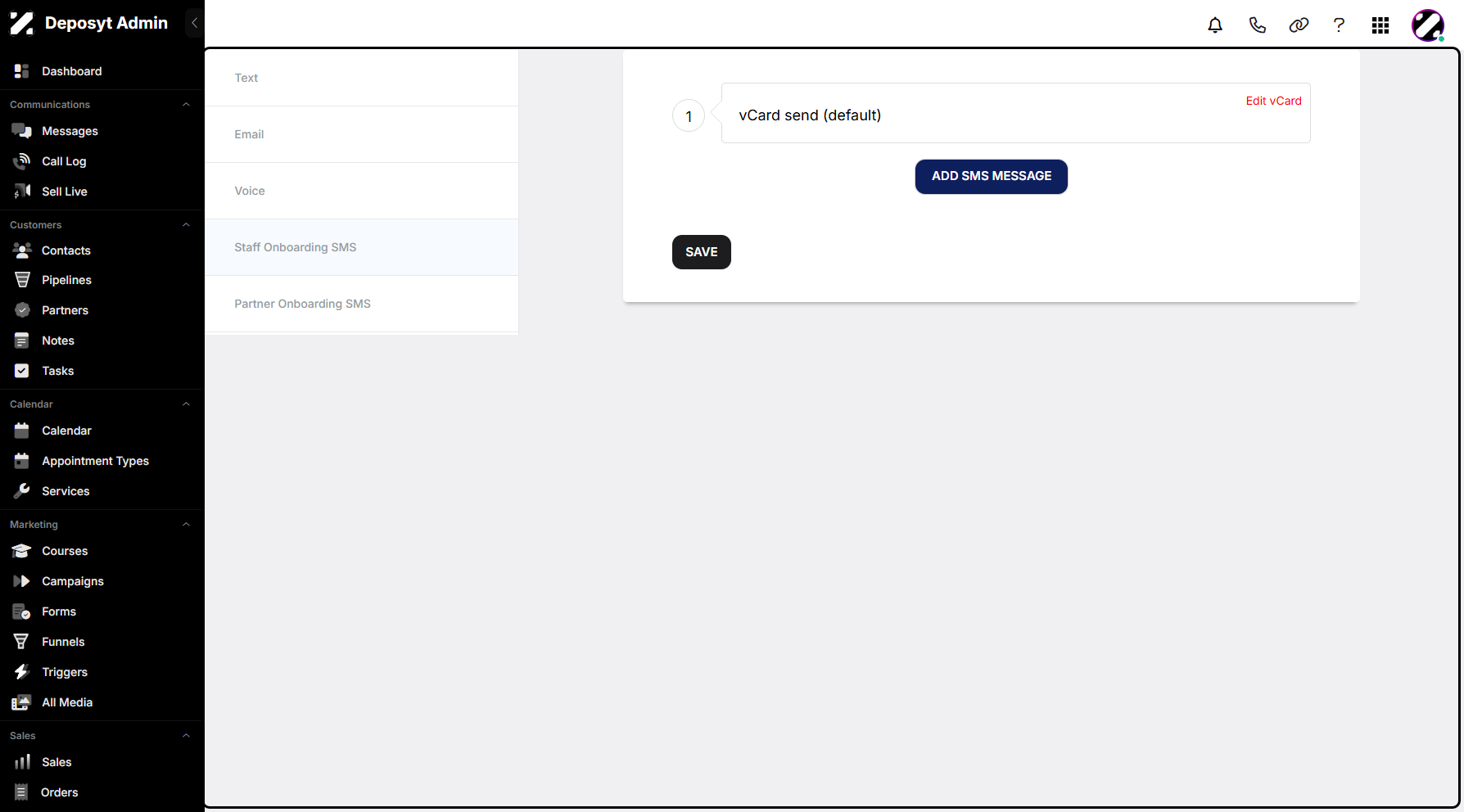 Step 6: You will then be redirected to the Staff Onboarding SMS section.