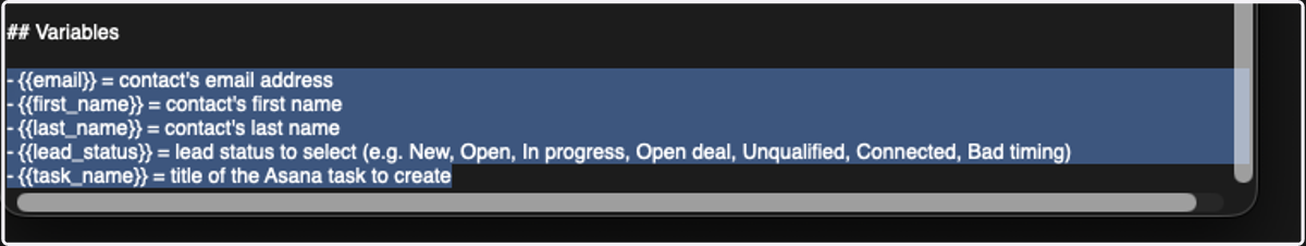 Copy variables from text file below the "## Variables"
