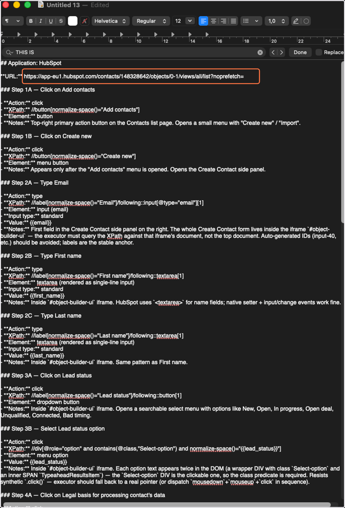 Copy βStart form URLβ from the βURL:β at the top of the XPath SOP in the text file.
