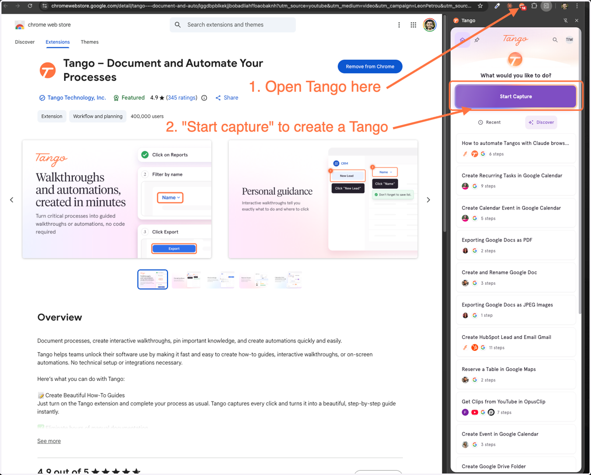 Create an account then click Start Tango