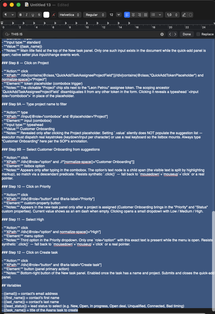 Copy the entire XPath SOP from the text file