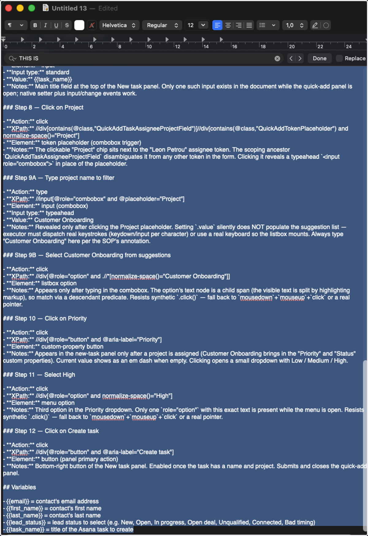 Copy the entire XPath SOP from the text file