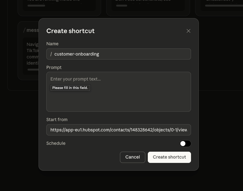Paste starting URL