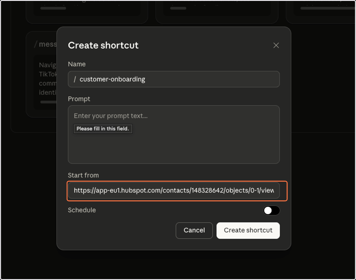 Paste starting URL