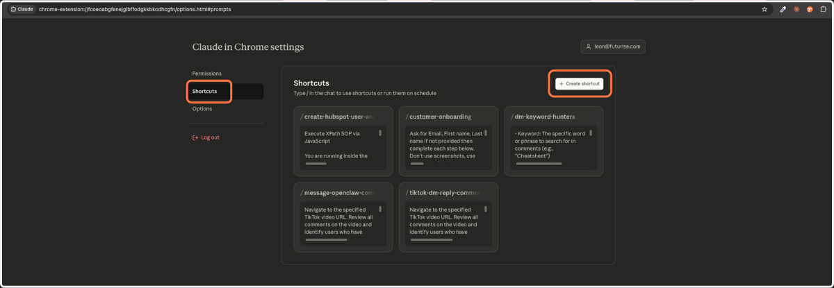 Go to browser settings and click Create shortcut