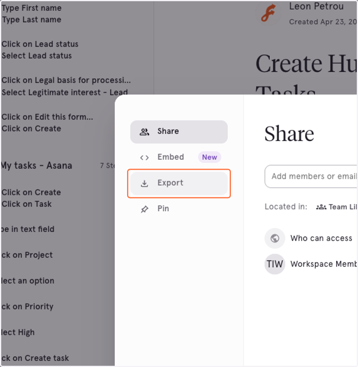 Click on Export