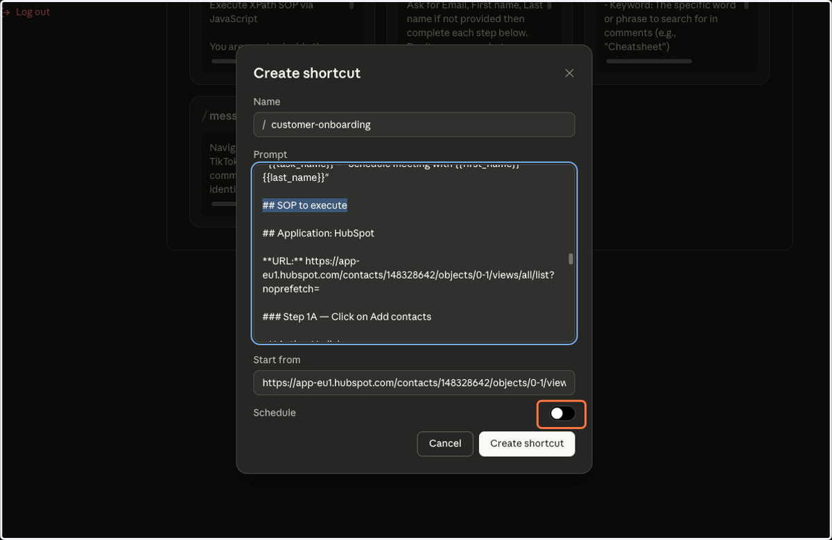 Optionally set schedule to run repeatedly e.g. daily, monthly