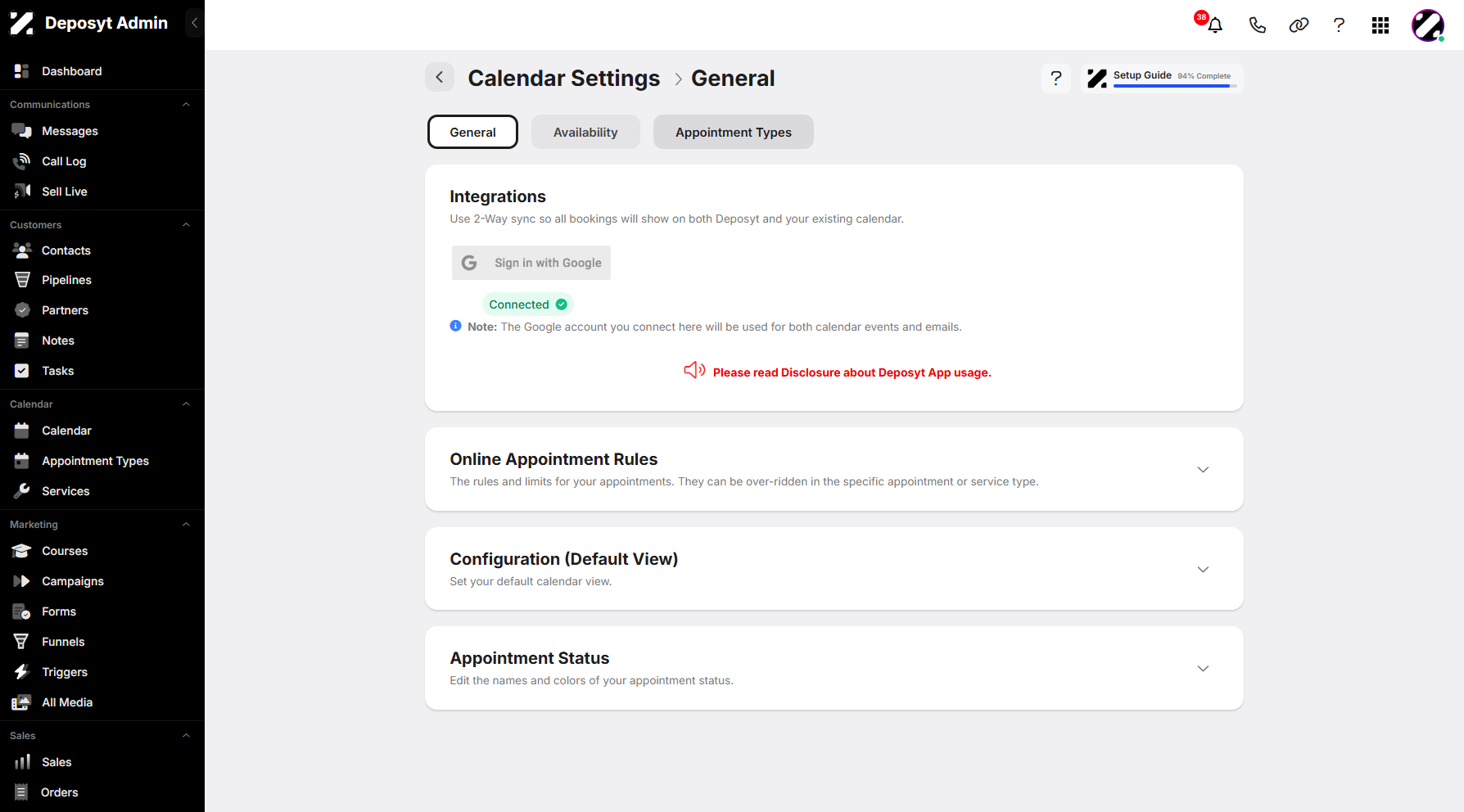 Step 5: Click on Appointment Types to access and navigate to it.