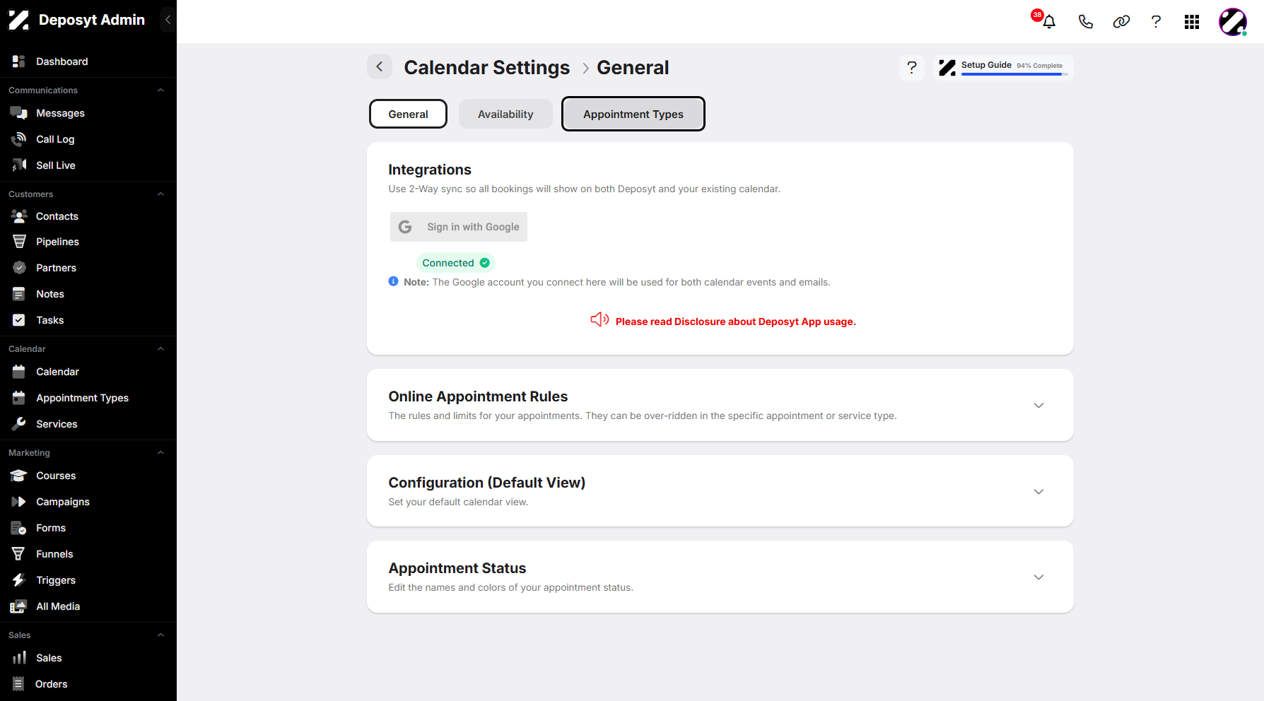 Step 5: Click on Appointment Types to access and navigate to it.