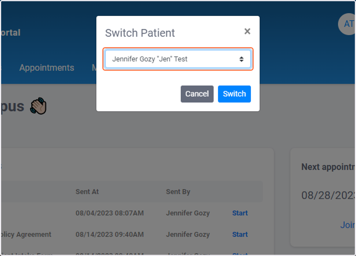 Click on the drop down and choose the name of the portal you want