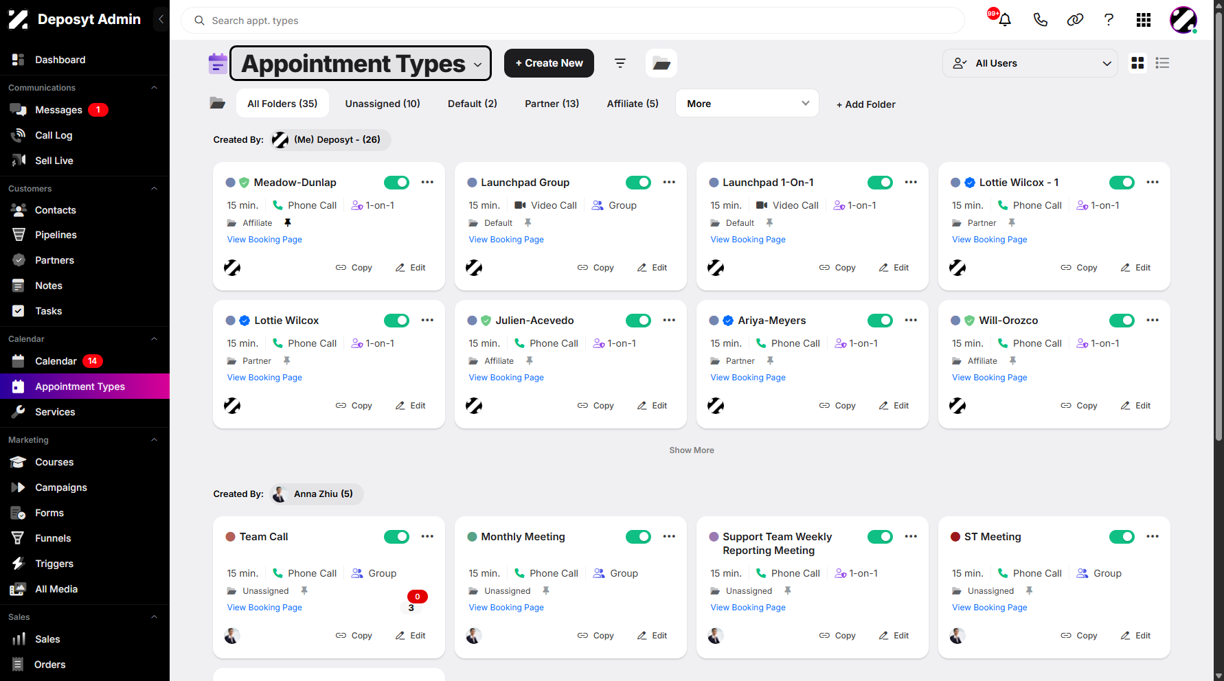 Step 3: Click on Appointment Types dropdown menu above.