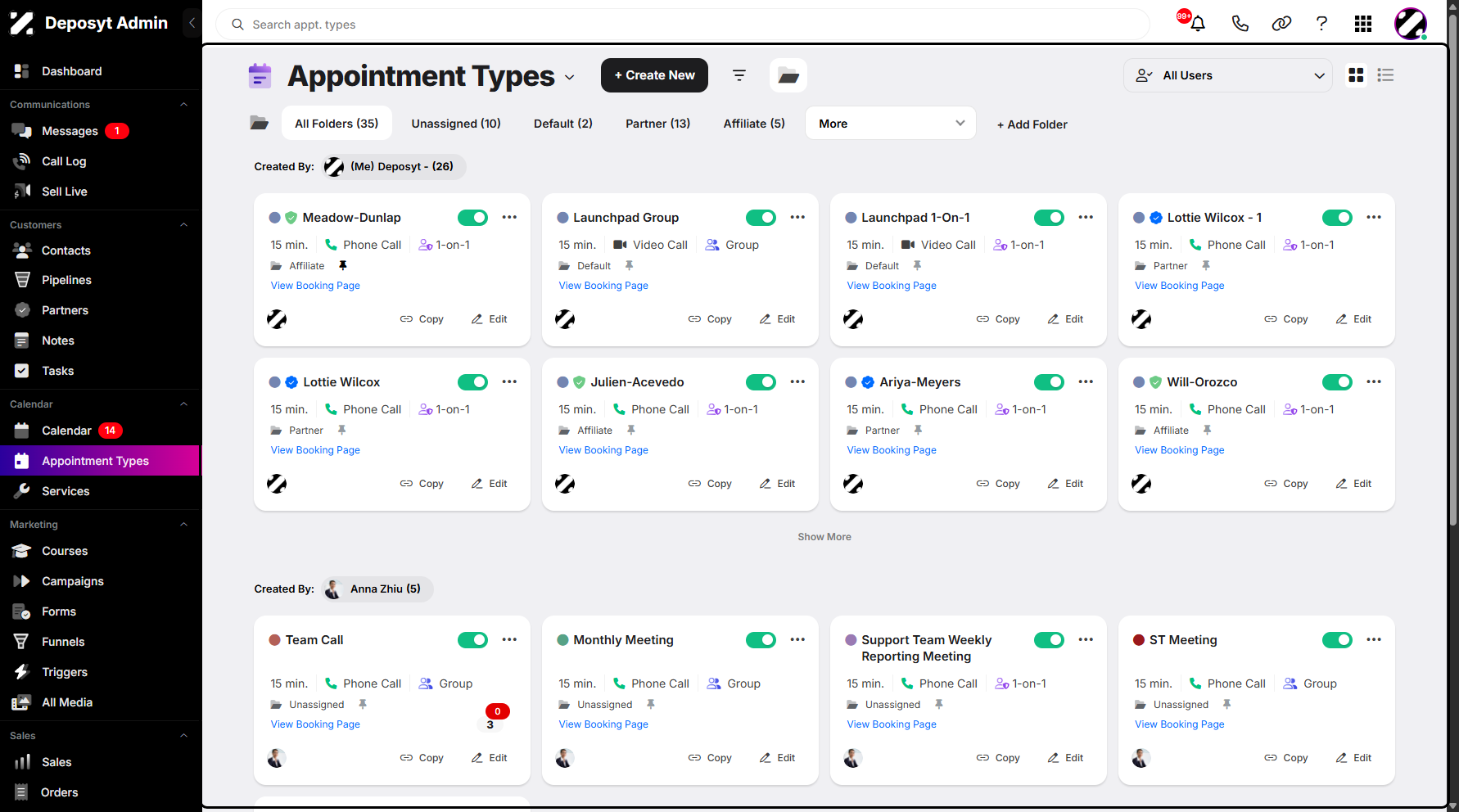 Step 2: You will then be navigated to the Appointment Types.