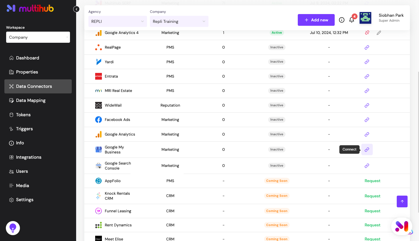 Click on Connect for the Google Business Profile data connector