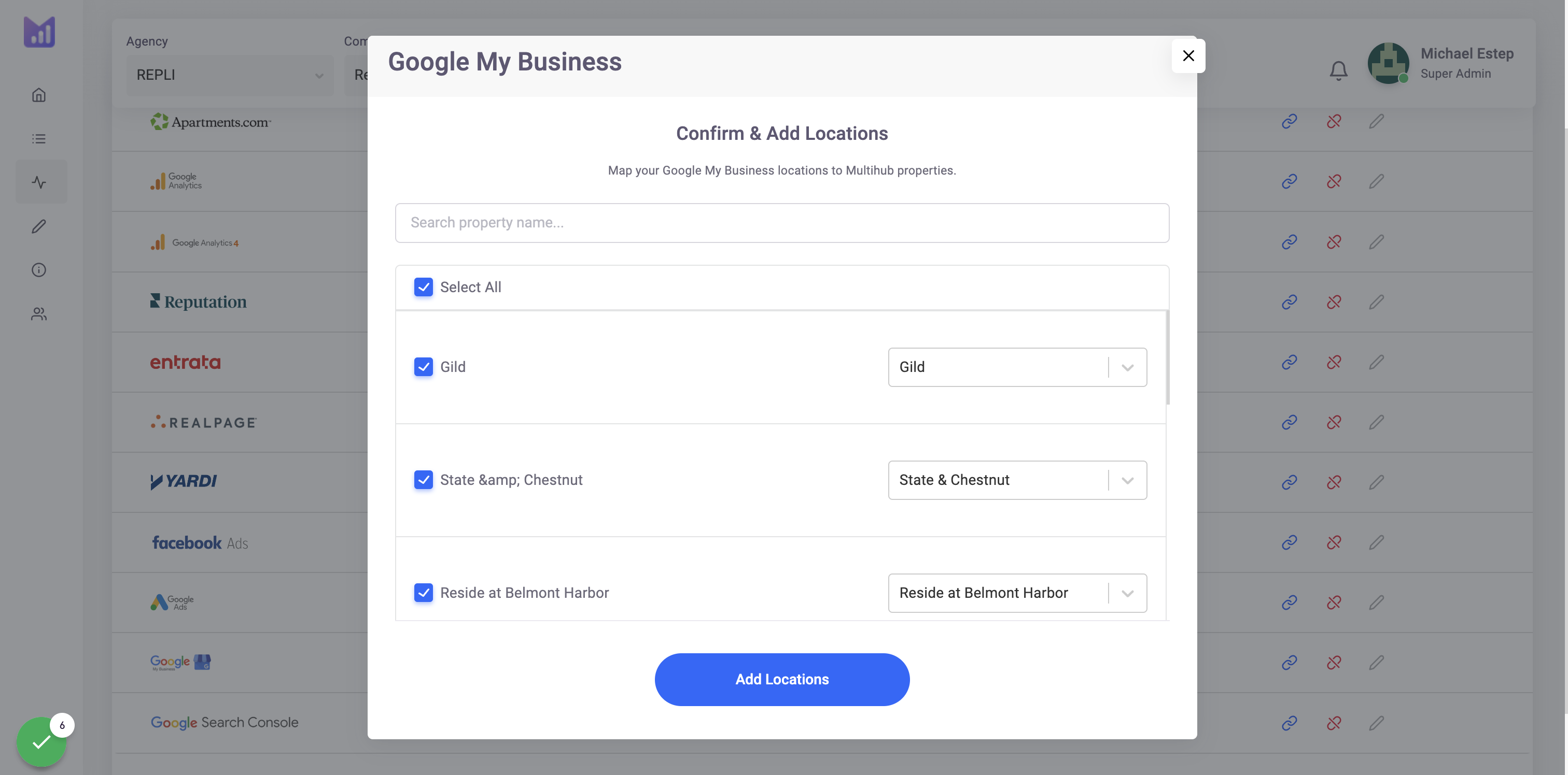 To bulk add, click Select All. Otherwise manually add any properties using the check box.