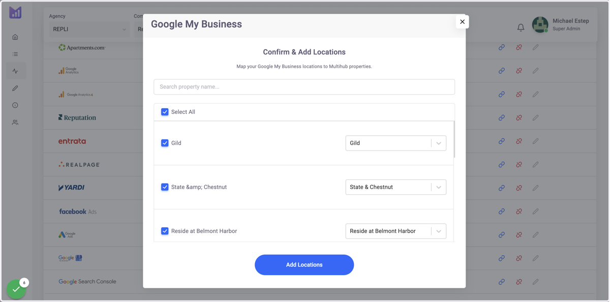 To bulk add, click Select All. Otherwise manually add any properties using the check box.