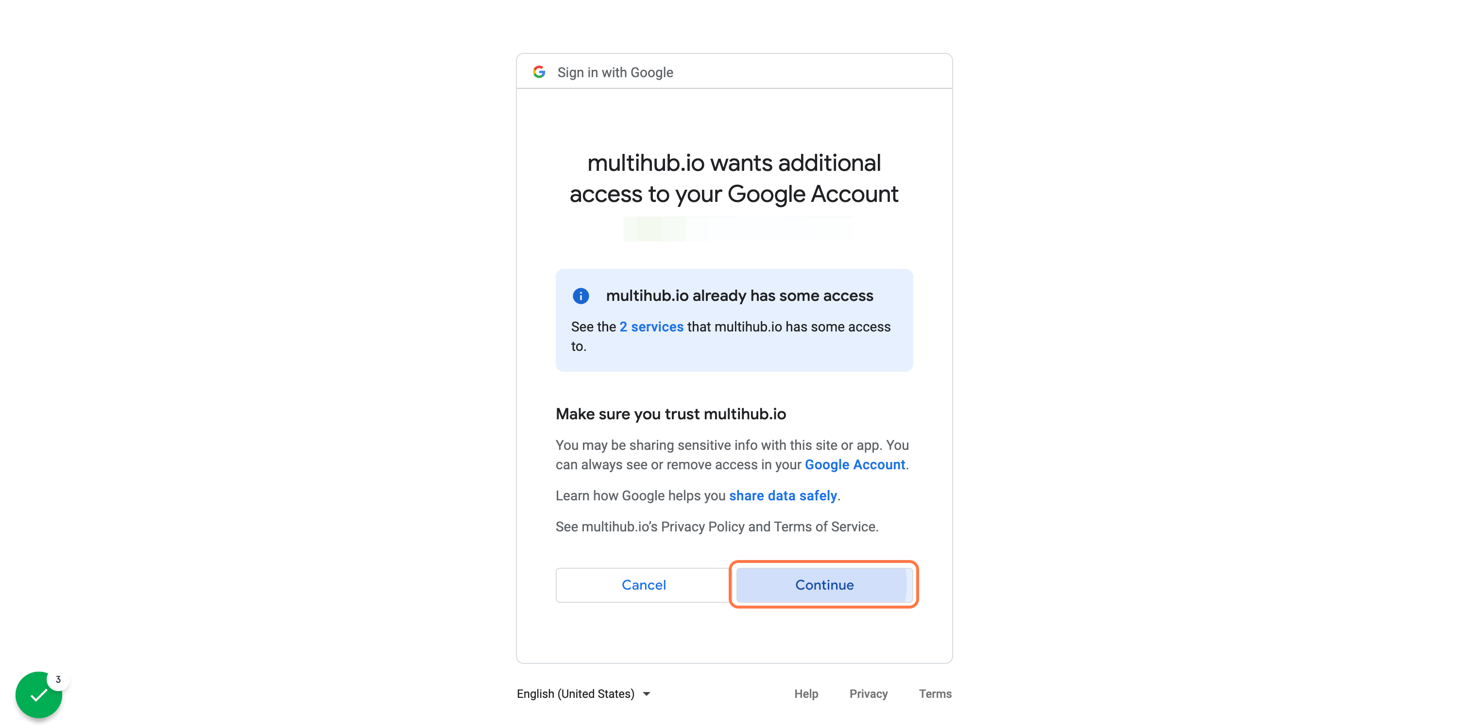 Click Continue