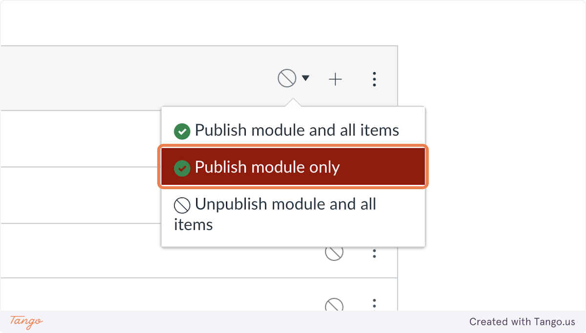 Click on  Publish module only and continue to publish all pages except "For Instructors DO NOT PUBLISH" and "Attach Syllabus"