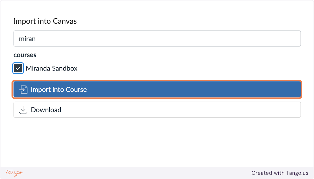 Click on Import into Course