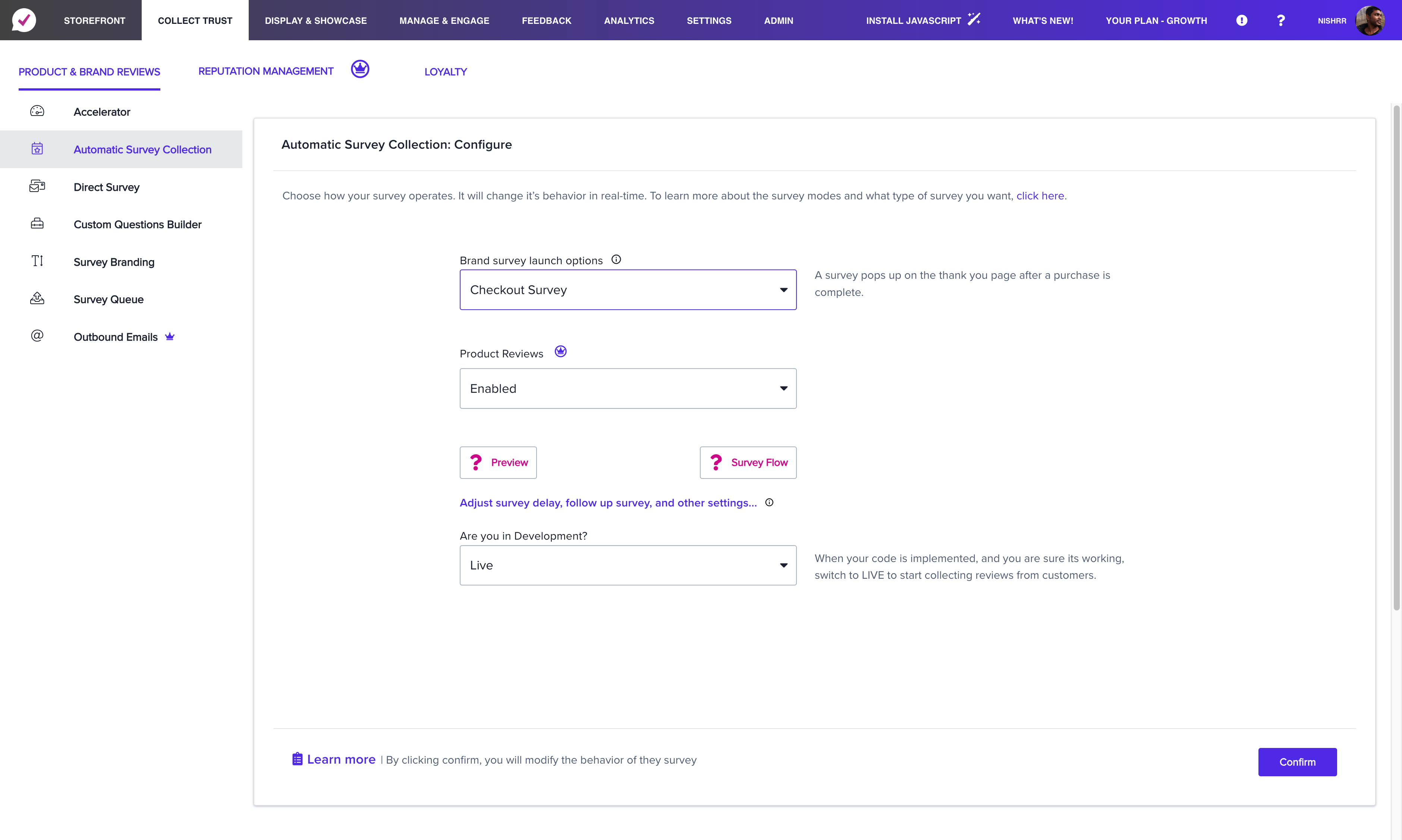 Click on Checkout Survey