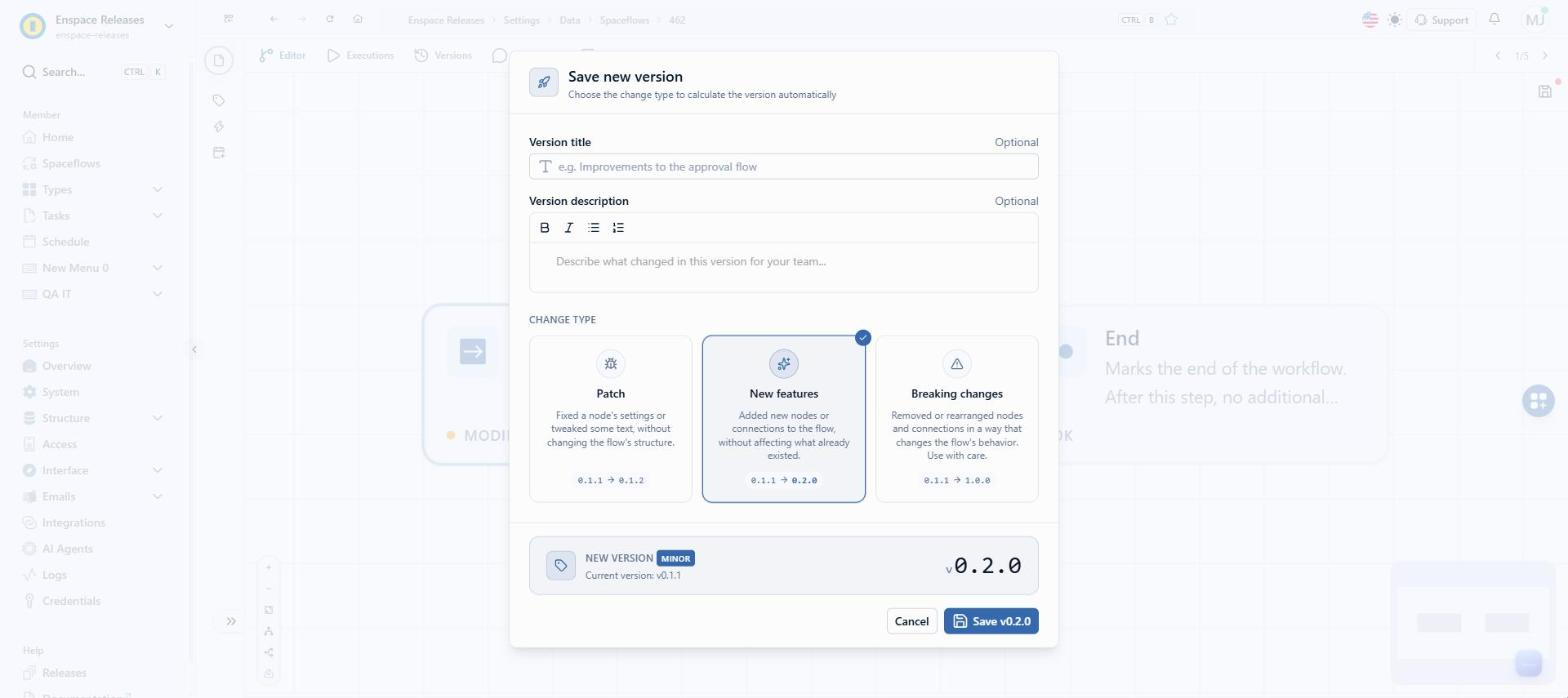 Then click the Save button, which already shows the number of the new version
