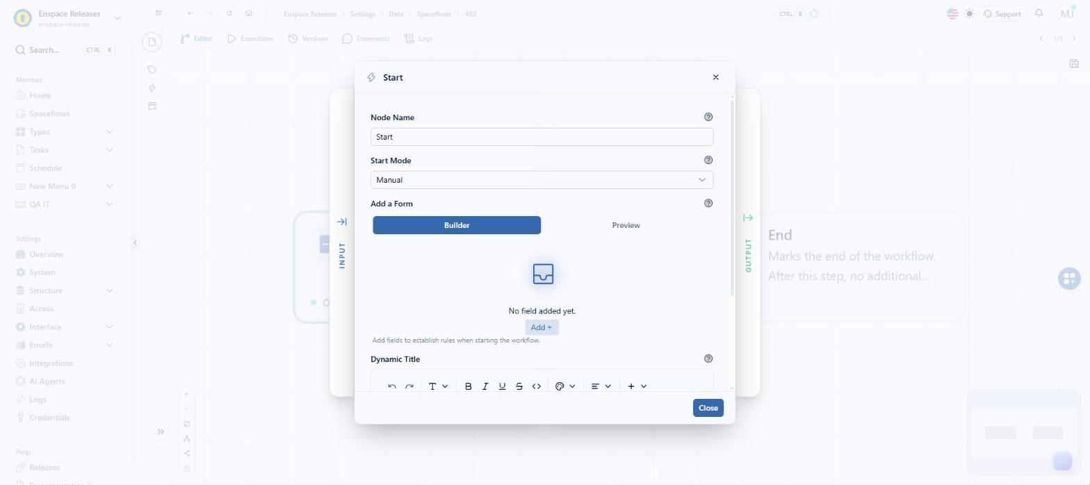 Under Start Mode, click the field to open the list of flow triggers