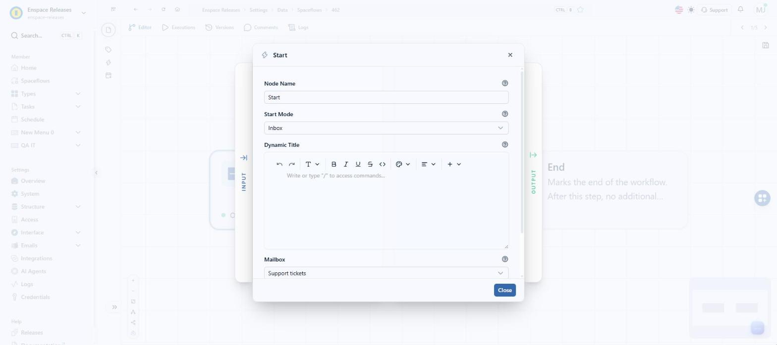 With the flow saved, double-click the Start node and open the Output Data panel, on the right, to see what the message delivers to the next nodes