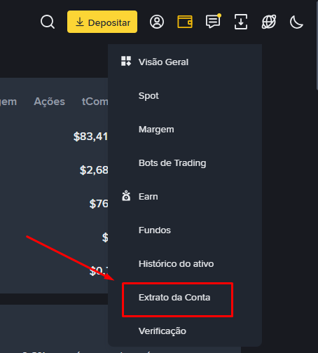 Clique em Extrato da Conta