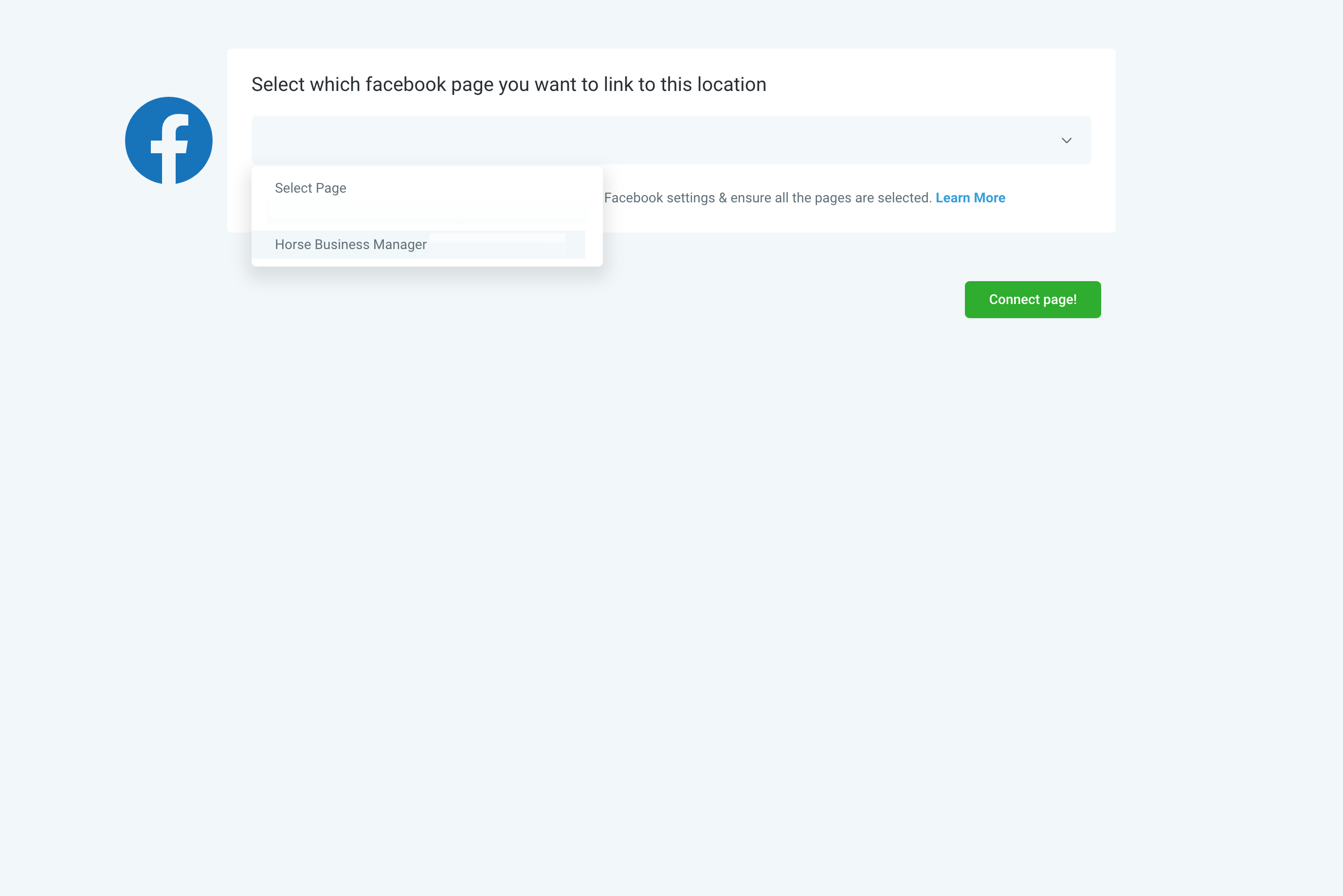 Use the dropdown menu to select your Facebook page.