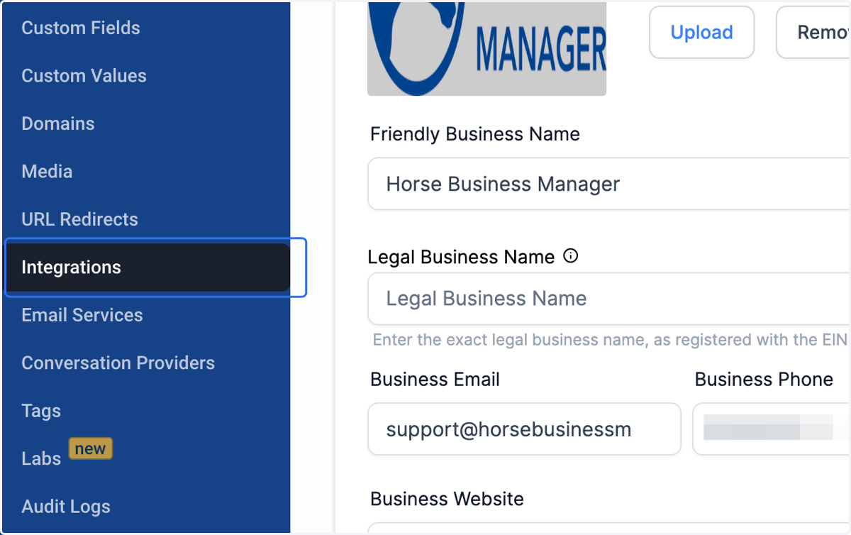 Click on Integrations