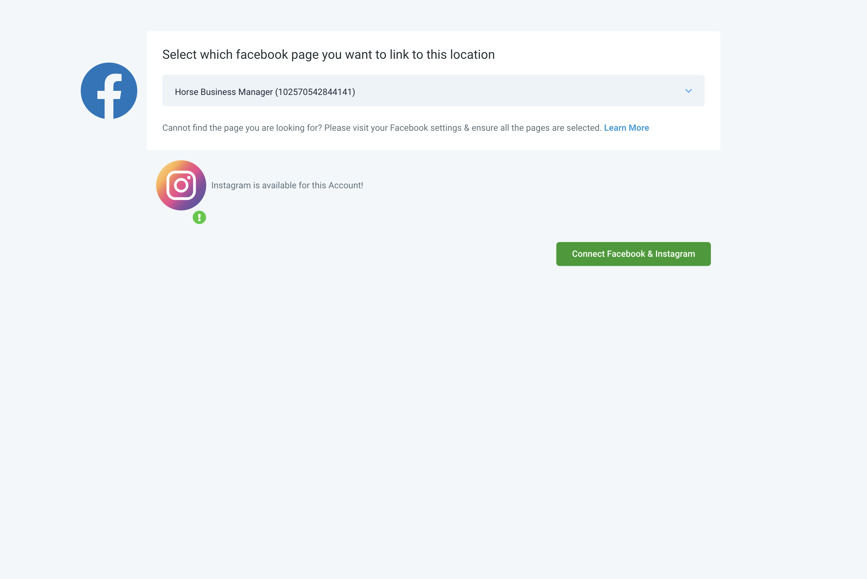 Click on Connect Facebook & Instagram