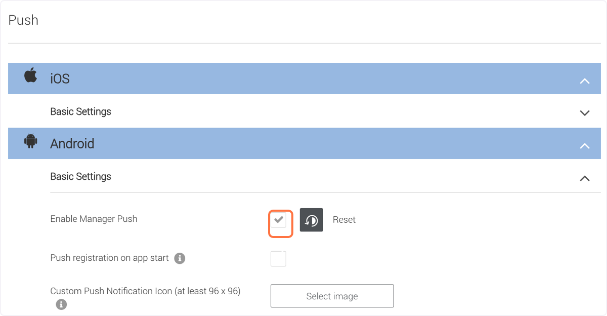 Next to 'Enable Manager Push' check the check box Next to 'Enable Manager Push' check the check box
