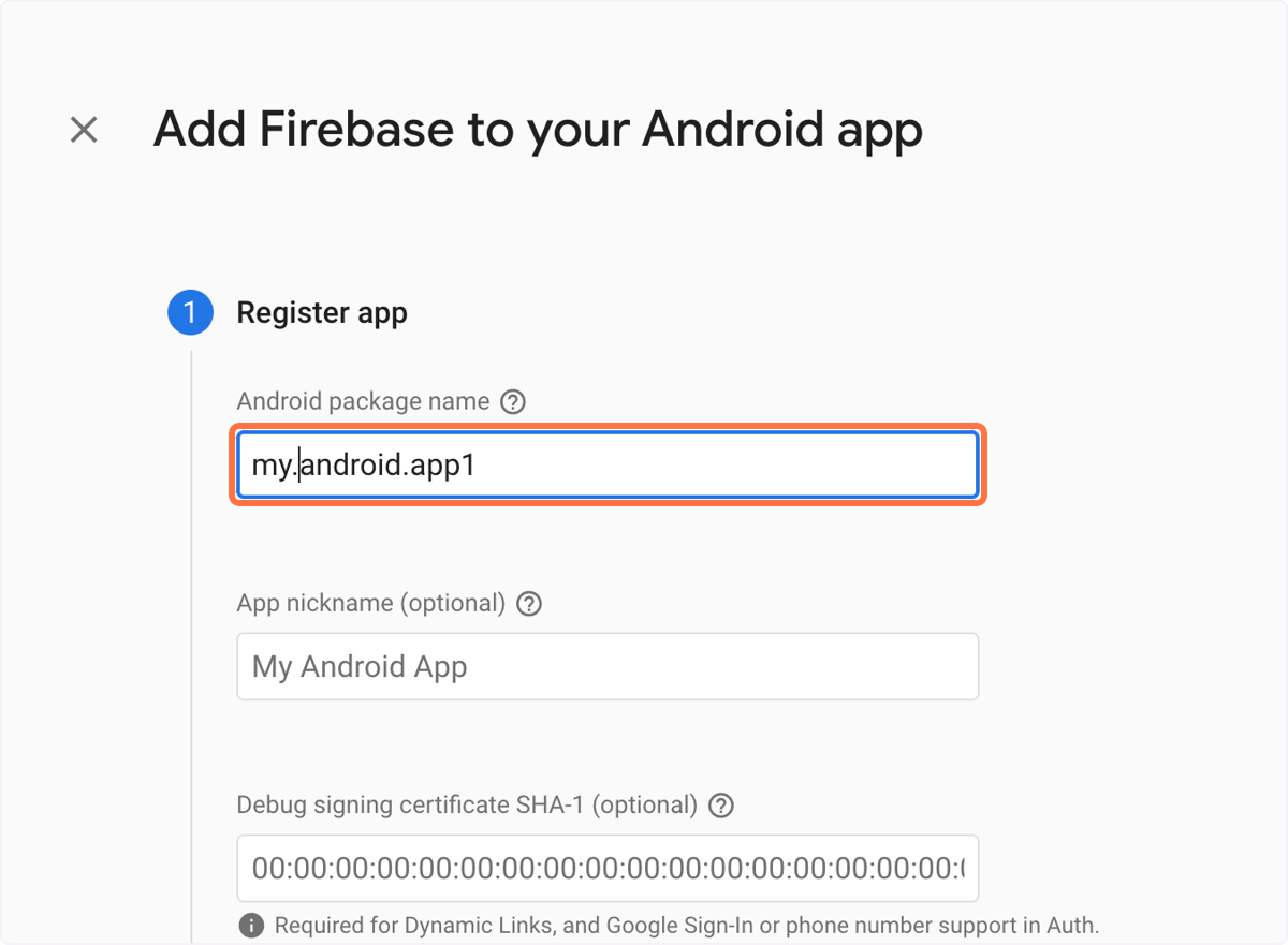 7. Add your Android Package name (the Package name in Purple). 7. Add your Android Package name (the Package name in Purple).