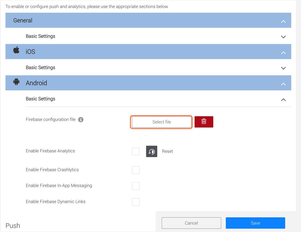 click on 'Select file' and upload the 'googleservices.json' file click on 'Select file' and upload the 'googleservices.json' file