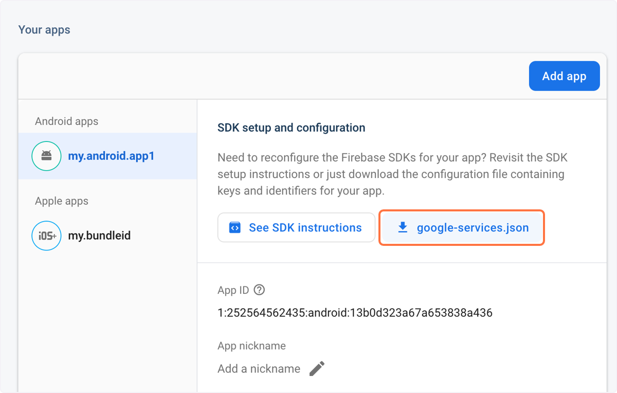 click on 'google-services.json' to download the file to your computer click on 'google-services.json' to download the file to your computer