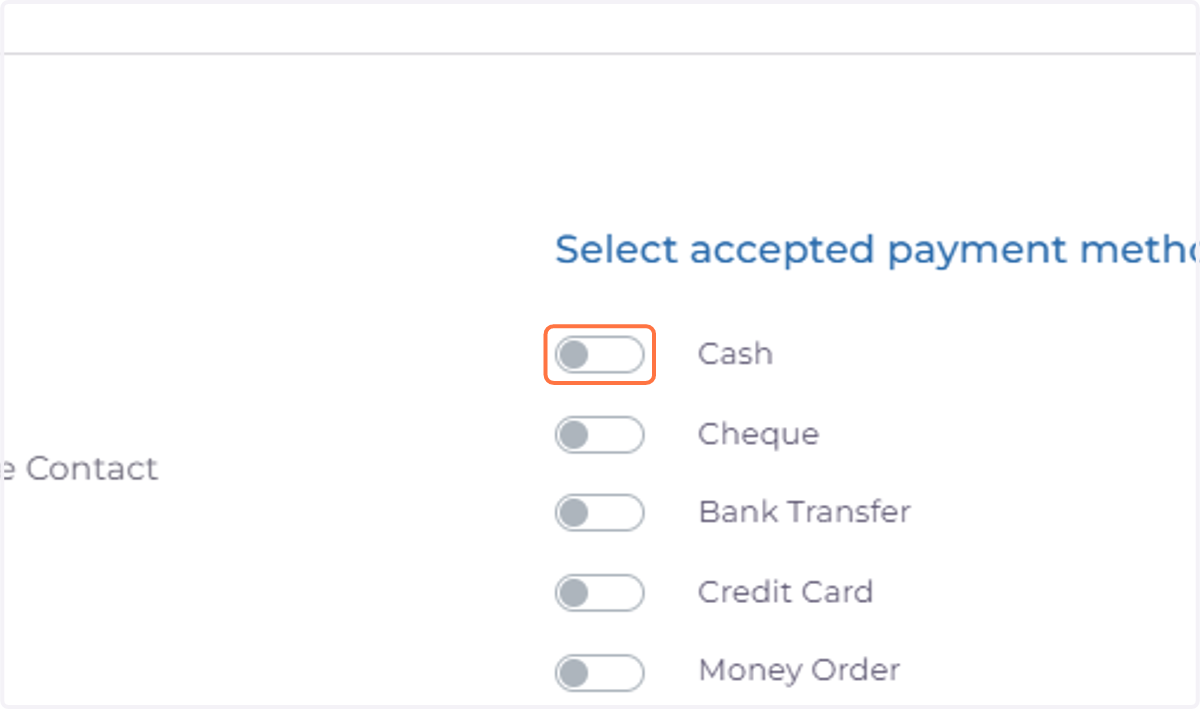Select Accepted Payment Methods
