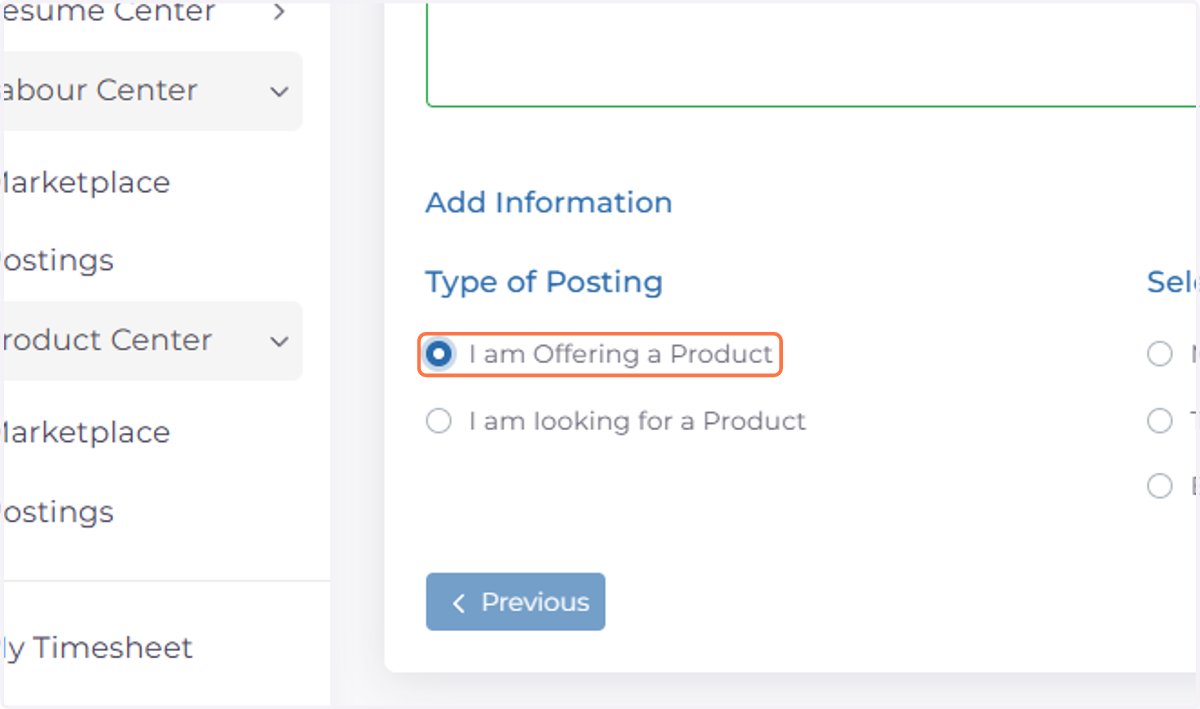 Select Type of Posting