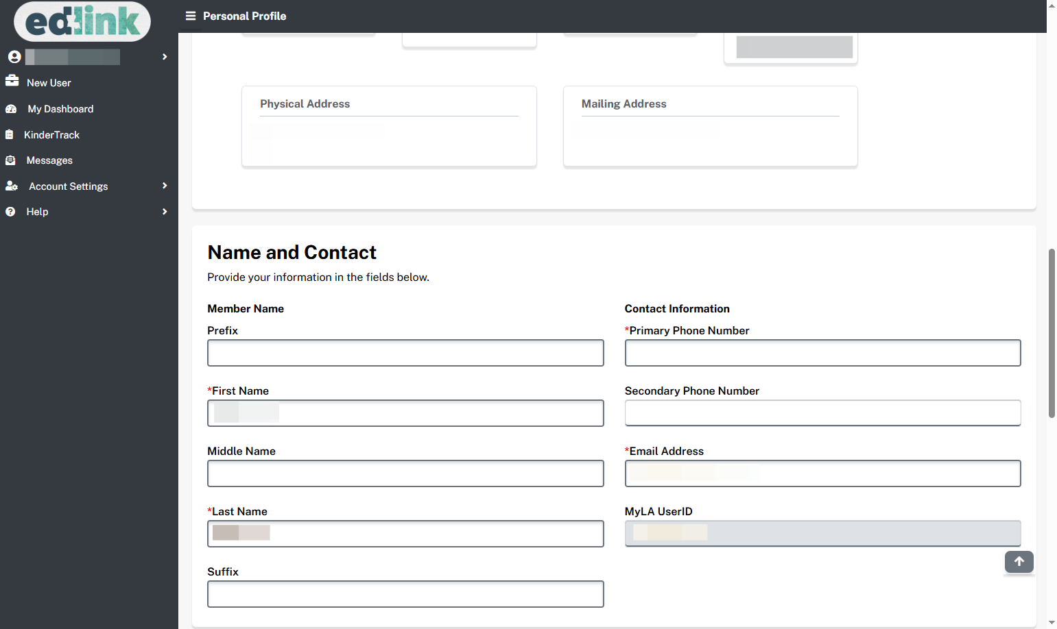 Complete the required information in the Name and Contact section.