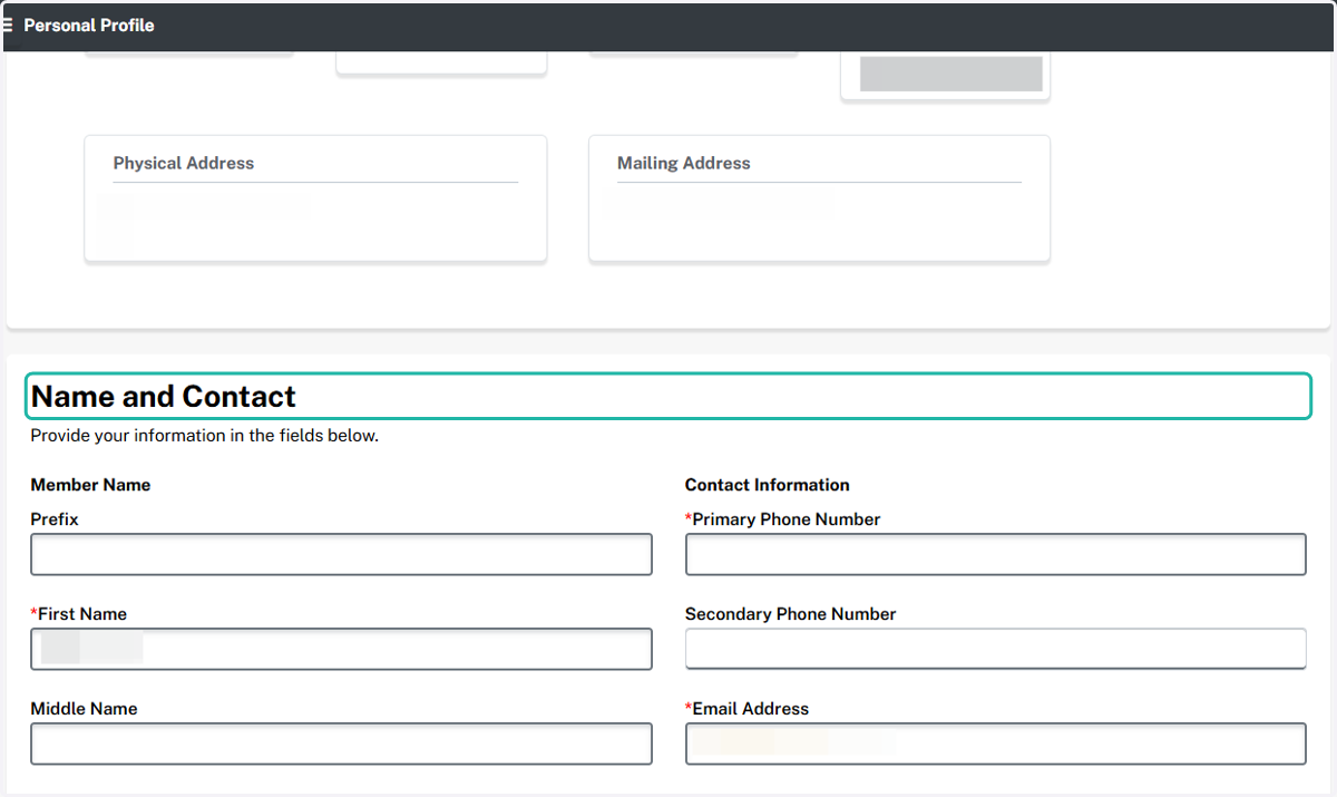 Complete the required information in the Name and Contact section.
