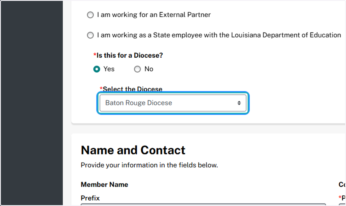 Select the Diocese from the dropdown list.