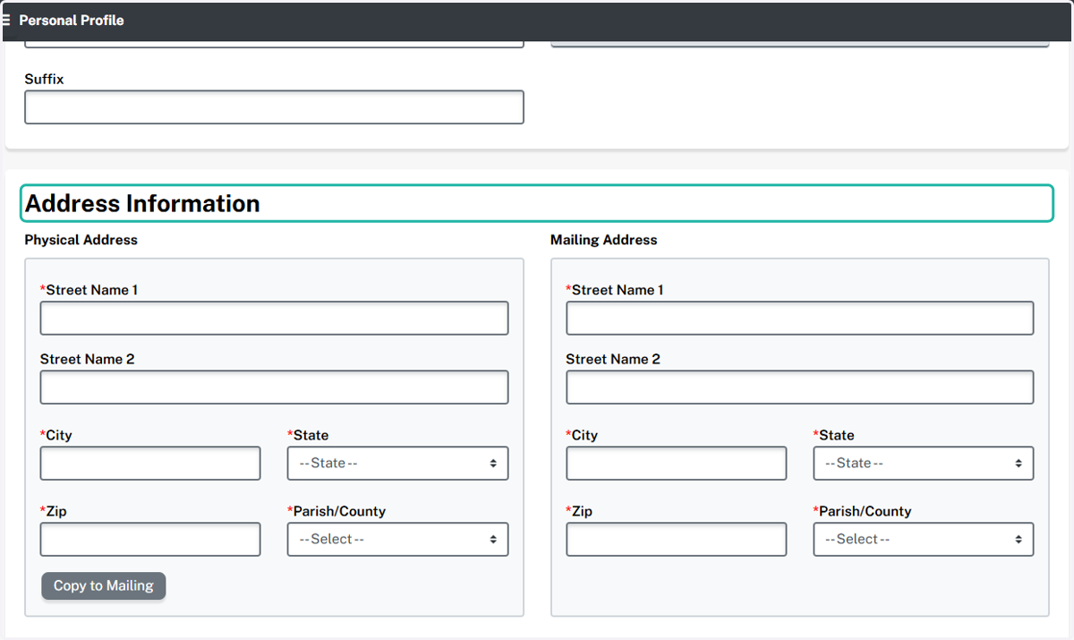 Enter your school or site address in the Address Information section.